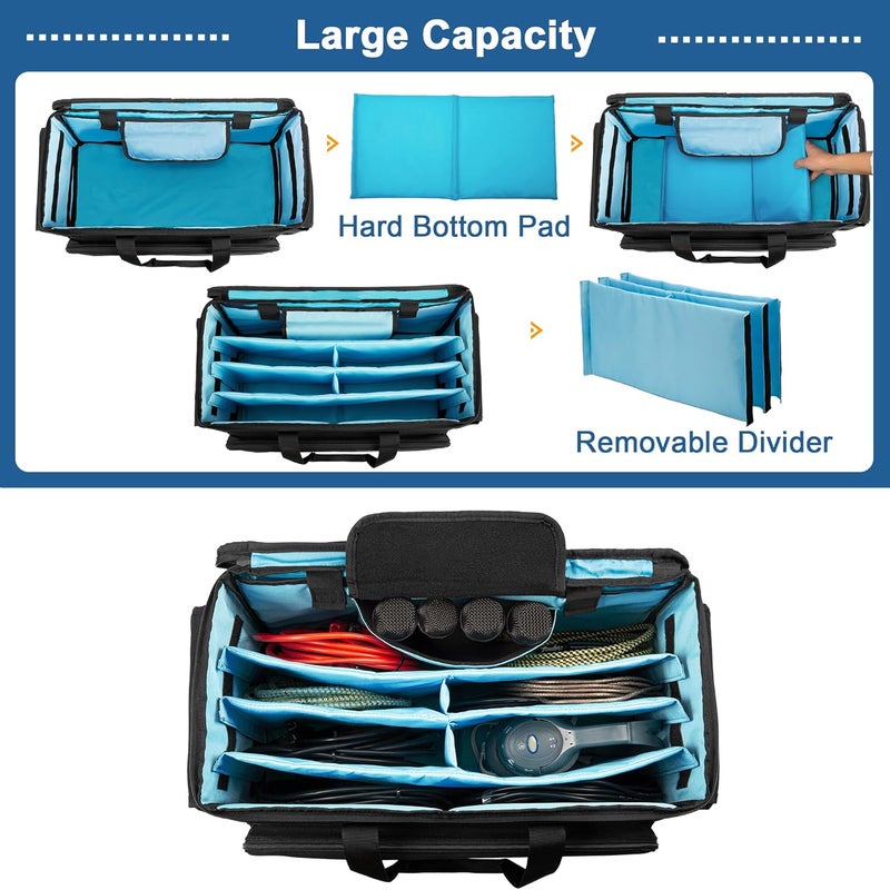 HODRANT Large Rolling DJ Cable Bag, Padded Gig Bag with Detachable Trolley & Divider, Music Gear Case with Multi Pockets for 15.6" Laptop, DJ Gear, Musical Instrument, Sound Equipment Storage - Image 2